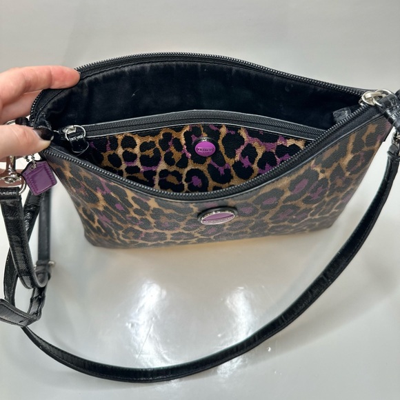 Coach Leopard Print Crossbody Bag - Black and Purple - Picture 4 of 10